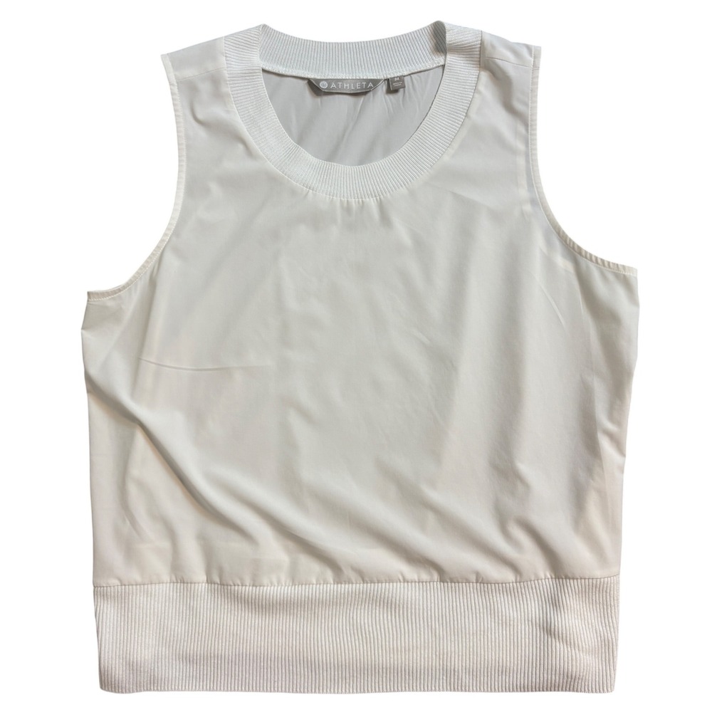Athleta Womens White Sleeveless Ribbed Hem Active lightweight Top Medium